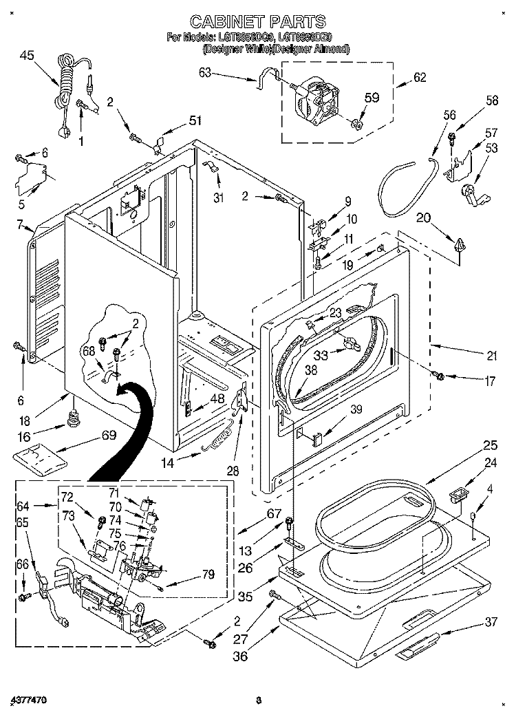 CABINET Diagram and Parts List for LGT8858DZ0  Whirlpool Dryer