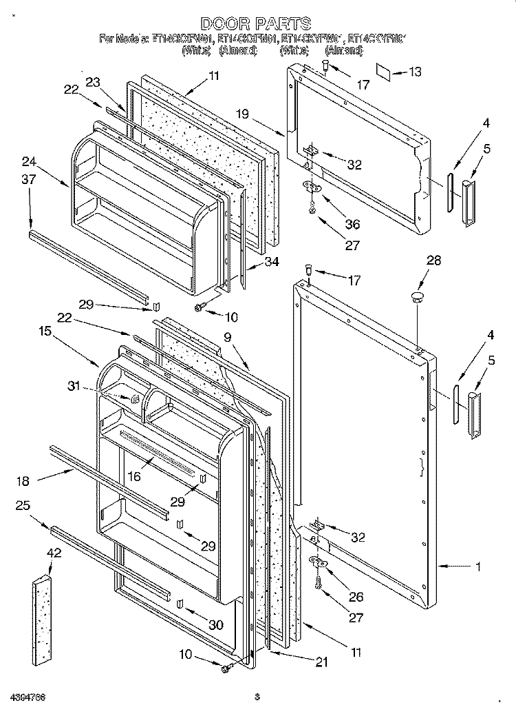 DOOR Diagram and Parts List for ET14CKYFW01  Whirlpool Refrigerator