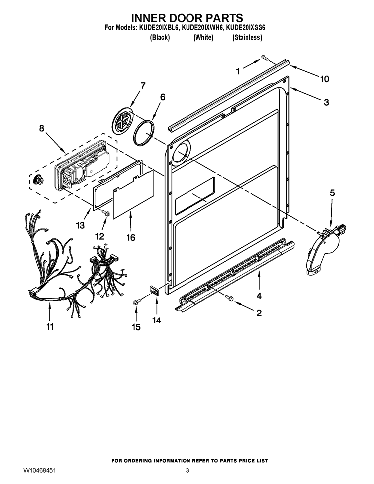 INNER DOOR PARTS Diagram and Parts List for KUDE20IXBL6  KitchenAid Dishwasher