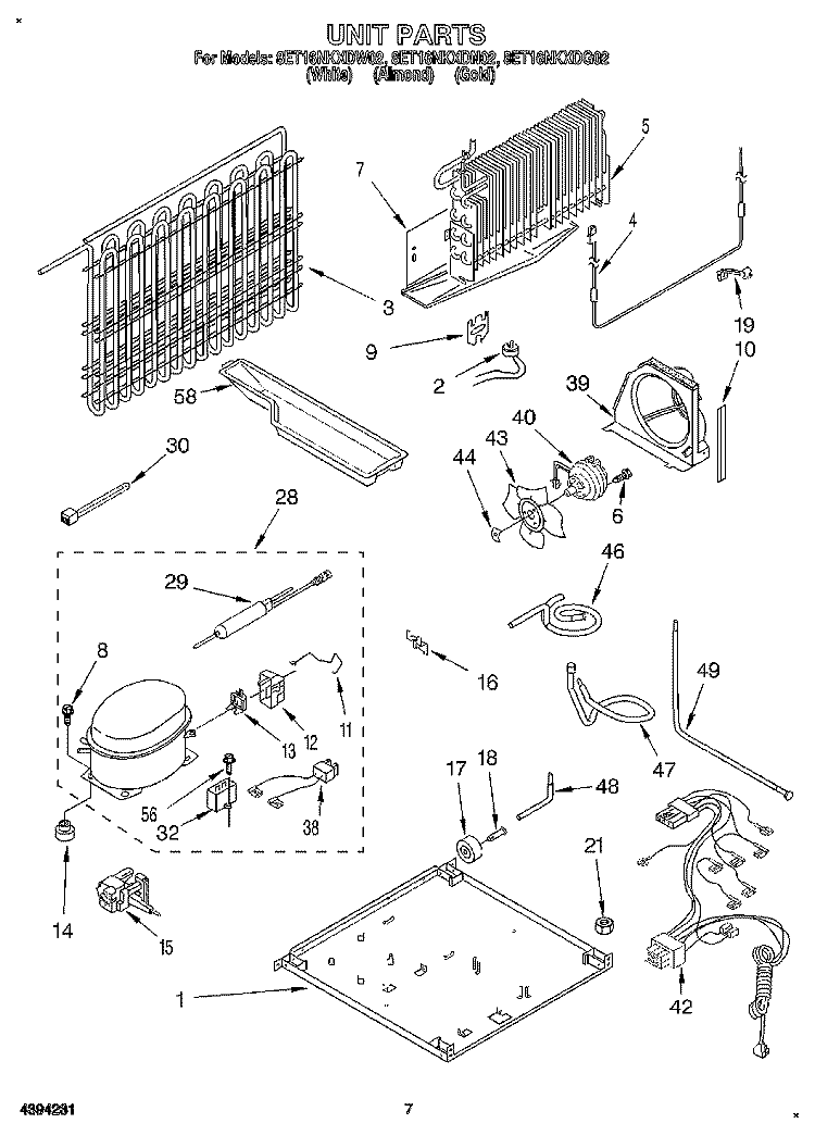 UNIT Diagram and Parts List for 8ET16NKXDG02  Whirlpool Refrigerator