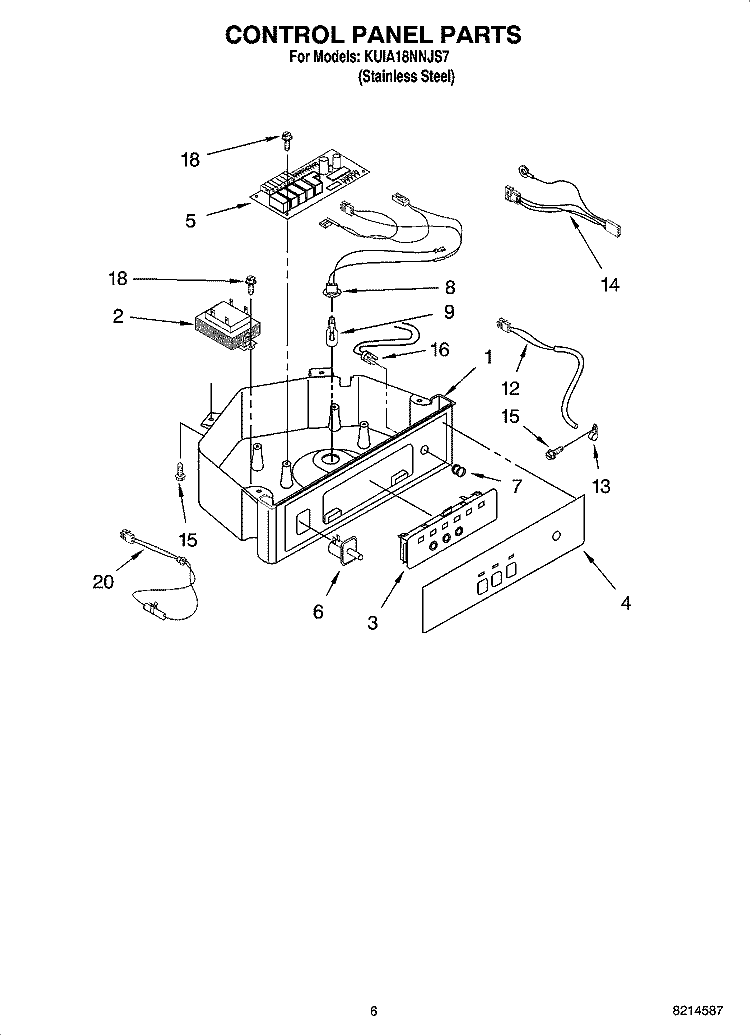 CONTROL PANEL PARTS Diagram and Parts List for KUIA18NNJS7  KitchenAid Ice Maker