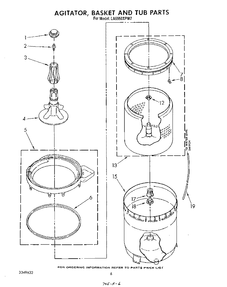 AGITATOR, BASKET AND TUB Diagram and Parts List for LA5550XPW7  Whirlpool Washer