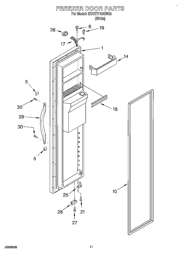 FREEZER DOOR Diagram and Parts List for 3XART710GW02  Whirlpool Refrigerator