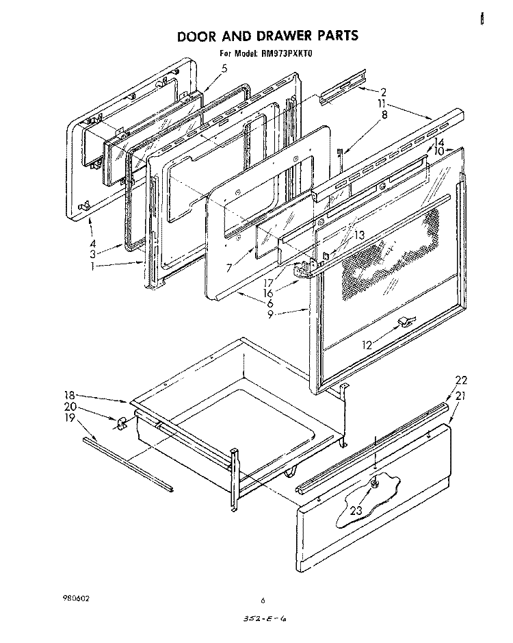 DOOR AND DRAWER Diagram and Parts List for RM973PXKT0  Whirlpool Microwave Oven Combo