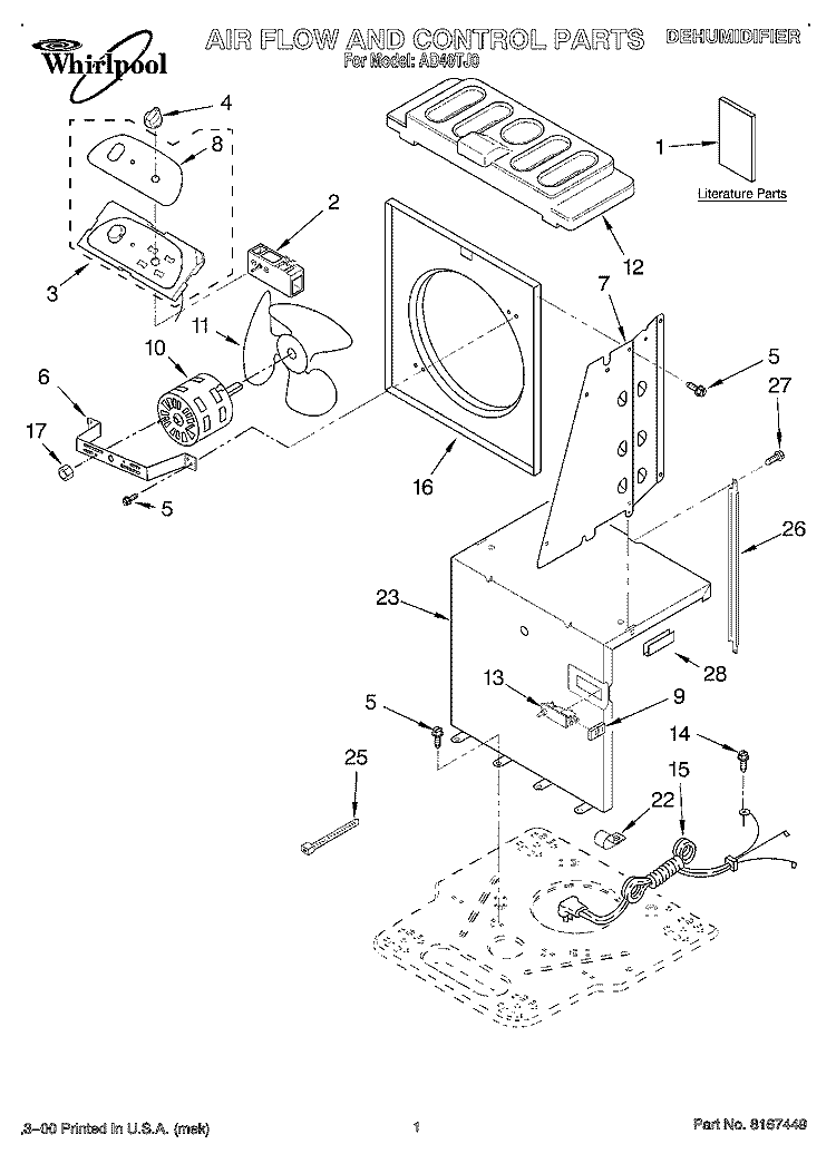 SECTION Diagram and Parts List for AD40TJ0  Whirlpool Dehumidifier