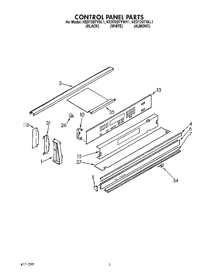 CONTROL PANEL, OPTIONAL Diagram and Parts List for KEDT207YBL1  KitchenAid Range