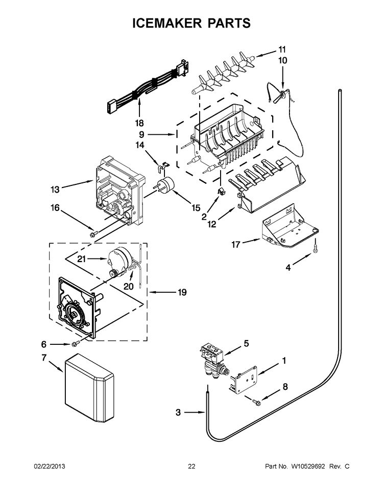 ICEMAKE Diagram and Parts List for WRS537SIAF00  Whirlpool Refrigerator