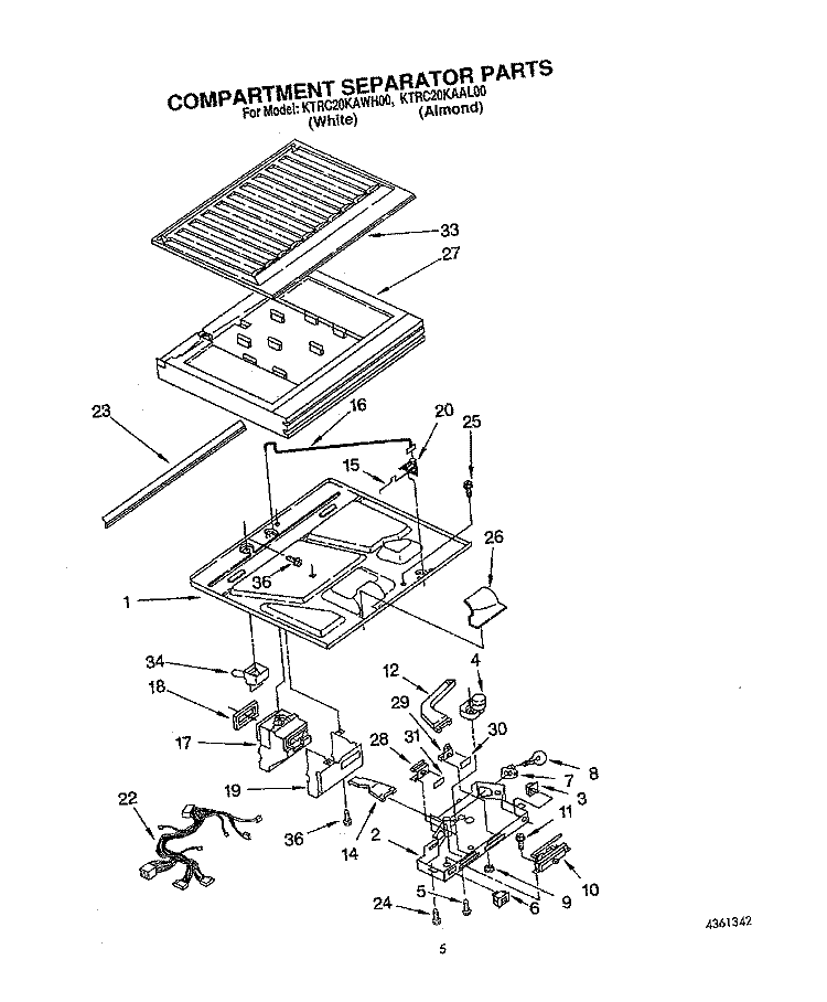 COMPARTMENT SEPARATOR Diagram and Parts List for KTRC20KAAL00  Whirlpool Refrigerator