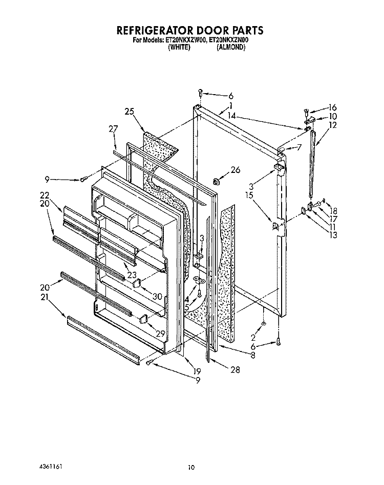 REFRIGERATOR DOOR, LIT/OPTIONAL Diagram and Parts List for ET20NKXZN00  Whirlpool Refrigerator