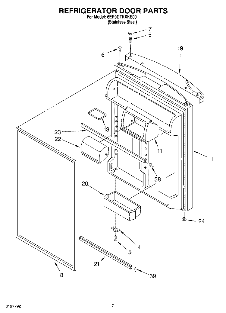 REFRIGERATOR DOOR Diagram and Parts List for 6ER9GTKXKS00  Whirlpool Refrigerator