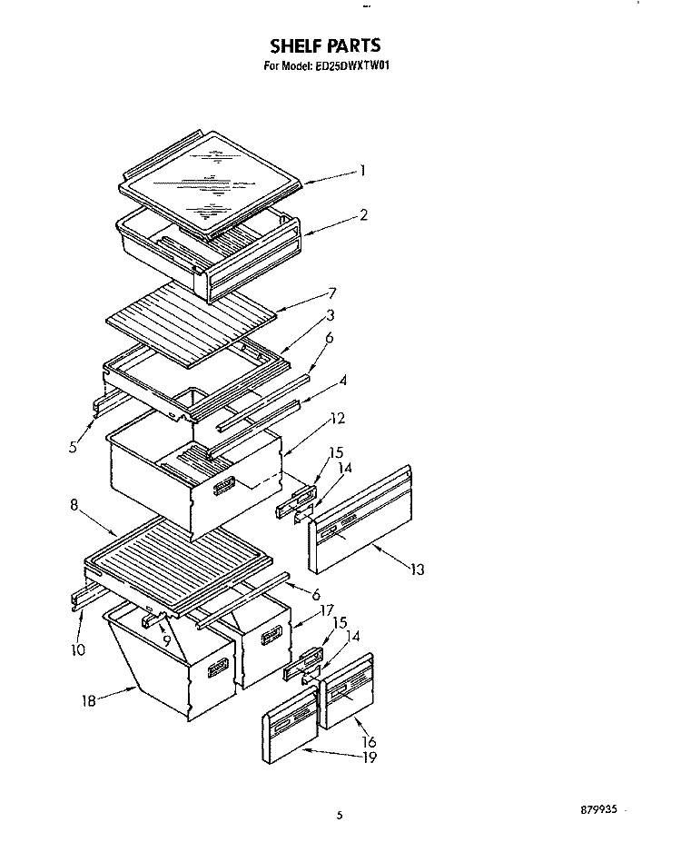 SHELF Diagram and Parts List for ED25DWXTM01  Whirlpool Refrigerator