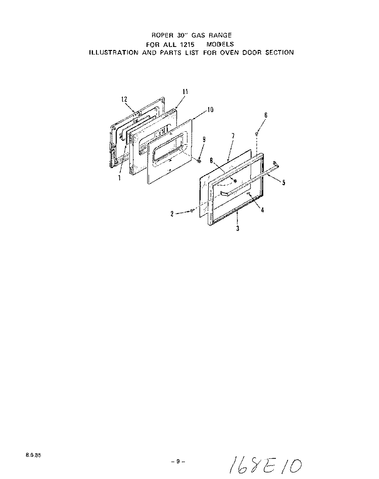 SECTION Diagram and Parts List for 1215W1A  Roper Range