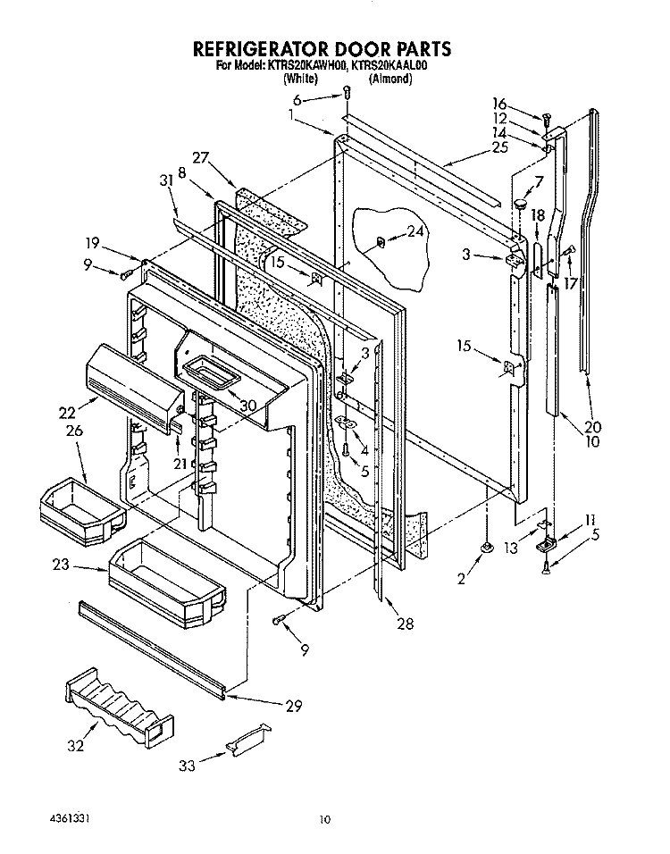 REFRIGERATOR DOOR Diagram and Parts List for KTRS20KAWH00  KitchenAid Refrigerator