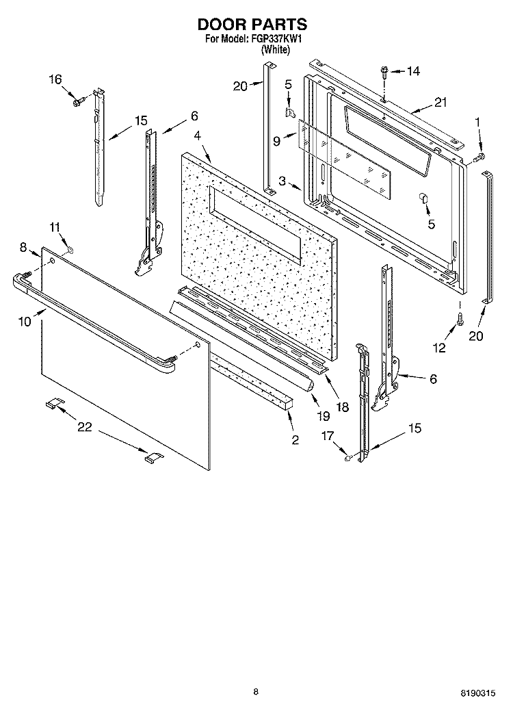 DOOR PARTS, MISCELLANEOUS PARTS Diagram and Parts List for FGP337KW1  Roper Range