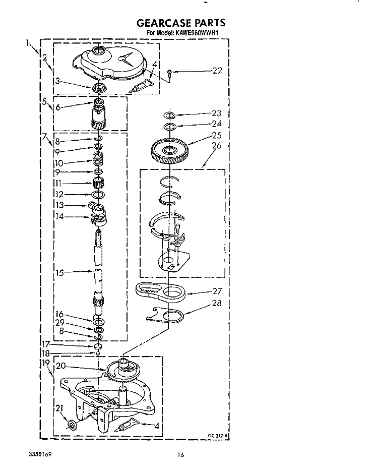 GEARCASE Diagram and Parts List for KAWE960WAL1  Whirlpool Washer