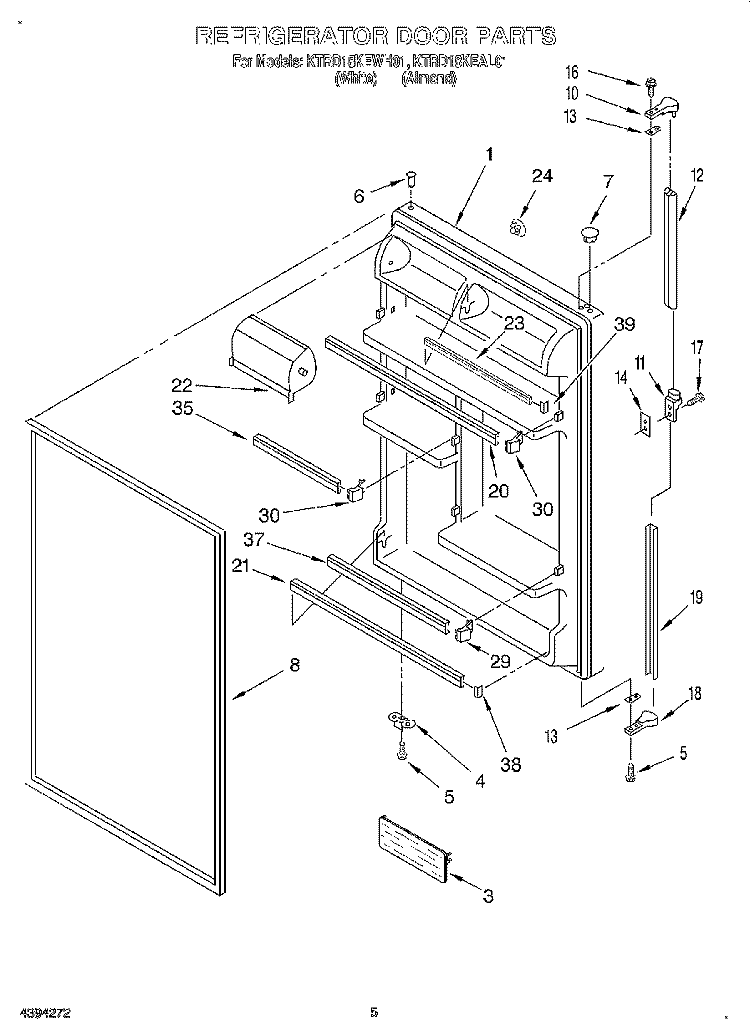 REFRIGERATOR DOOR Diagram and Parts List for KTRD18KEAL01  KitchenAid Refrigerator