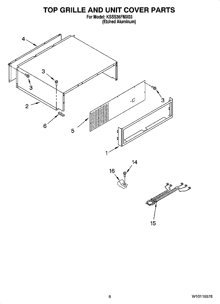 TOP GRILLE AND UNIT COVER PARTS Diagram and Parts List for KSSS36FMX03  KitchenAid Refrigerator