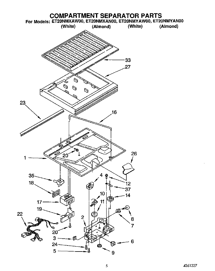 COMPARTMENT SEPARATOR Diagram and Parts List for ET20NMYAN00  Whirlpool Refrigerator