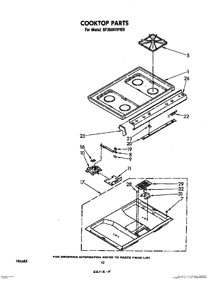 COOKTOP Diagram and Parts List for SF3600EPW0  Whirlpool Range
