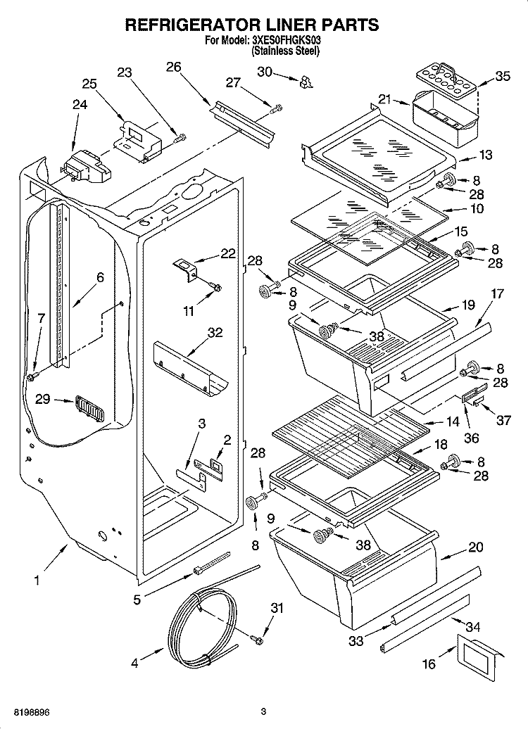 REFRIGERATOR LINER PARTS Diagram and Parts List for 3XES0FHGKS03  Whirlpool Refrigerator