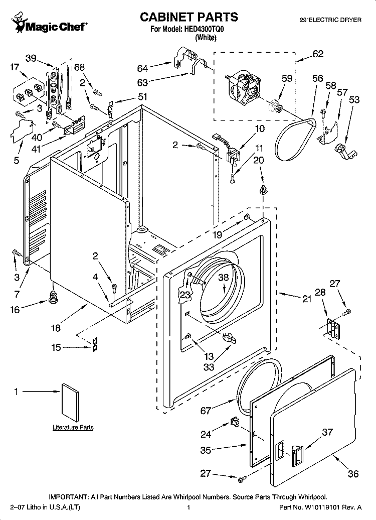 CABINET PARTS Diagram and Parts List for HED4300TQ0  Magic Chef Dryer