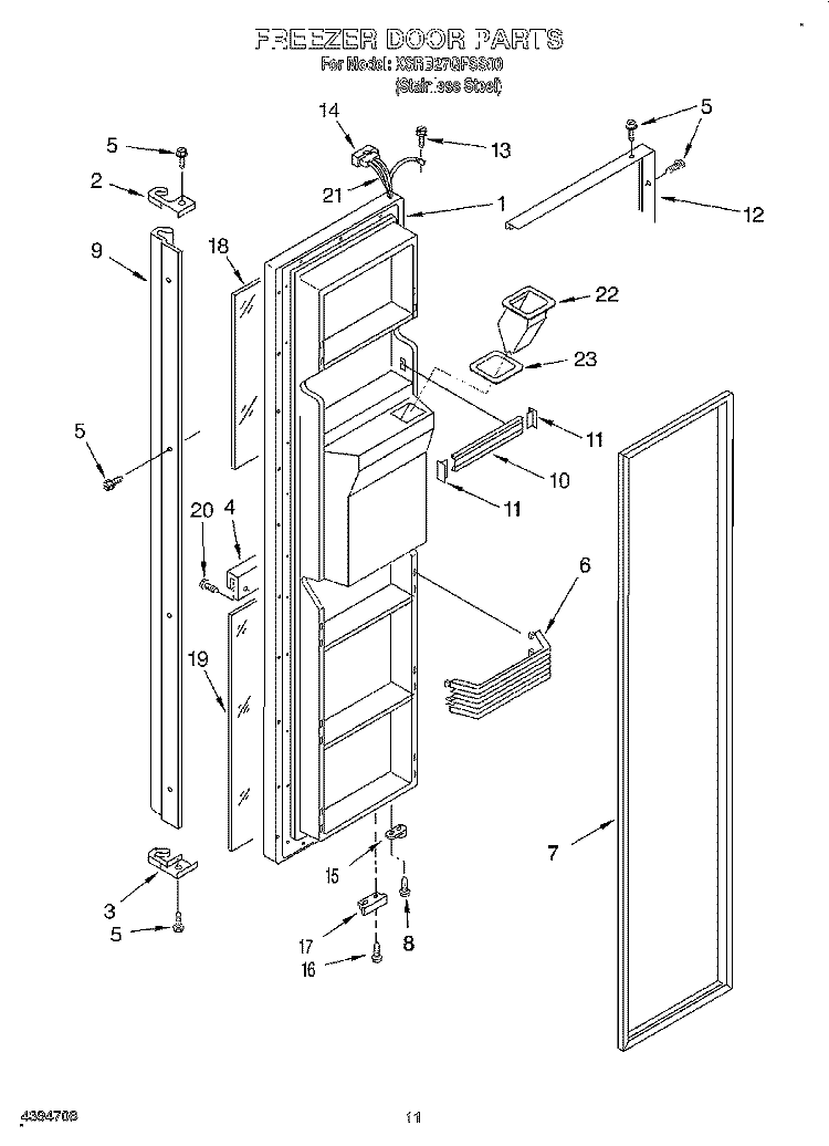 FREEZER DOOR Diagram and Parts List for KSRB27QFSS00  KitchenAid Refrigerator