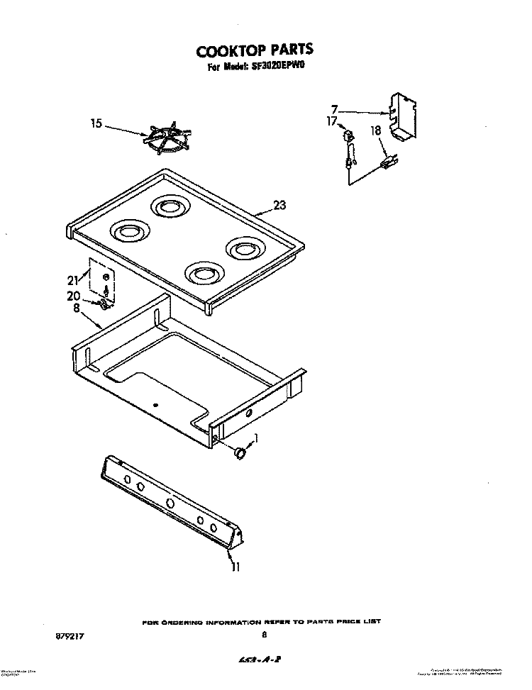 COOKTOP Diagram and Parts List for SF3020EPW0  Whirlpool Range