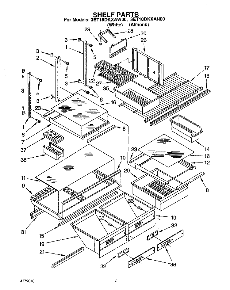 SHELF, LIT/OPTIONAL Diagram and Parts List for 3ET18DKXAN00  Whirlpool Refrigerator