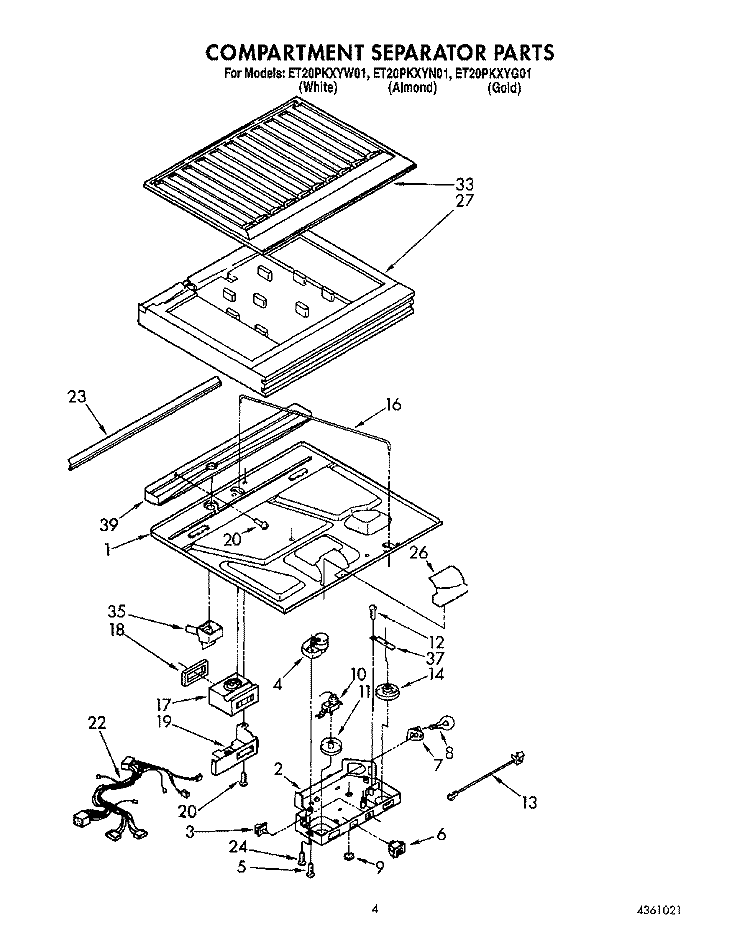 COMPARTMENT SEPARATOR Diagram and Parts List for ET20PKXYN01  Whirlpool Refrigerator