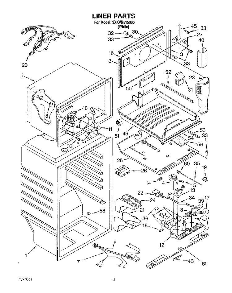 LINER Diagram and Parts List for 3XKVN515000  Whirlpool Refrigerator