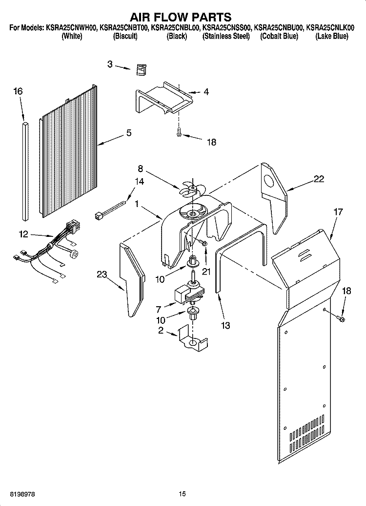 AIR FLOW PARTS Diagram and Parts List for KSRA25CNLK00  KitchenAid Refrigerator