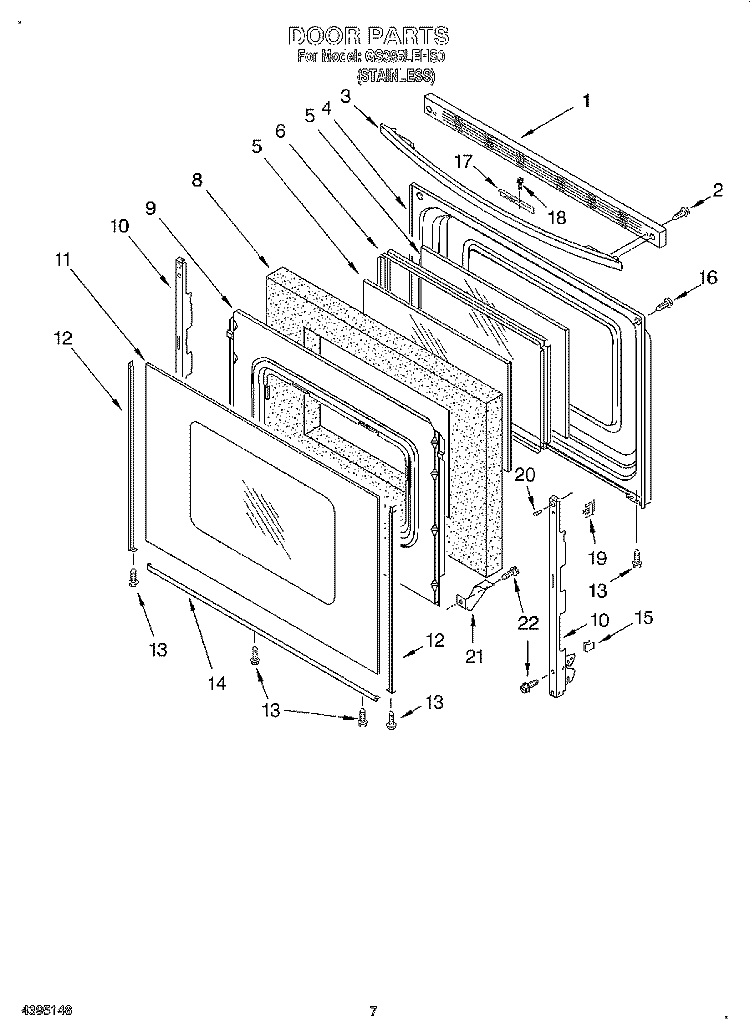 DOOR Diagram and Parts List for GS395LEHS0  Whirlpool Range