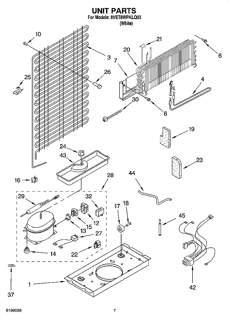 UNIT PARTS Diagram and Parts List for 8VET8WPKLQ03  Whirlpool Refrigerator