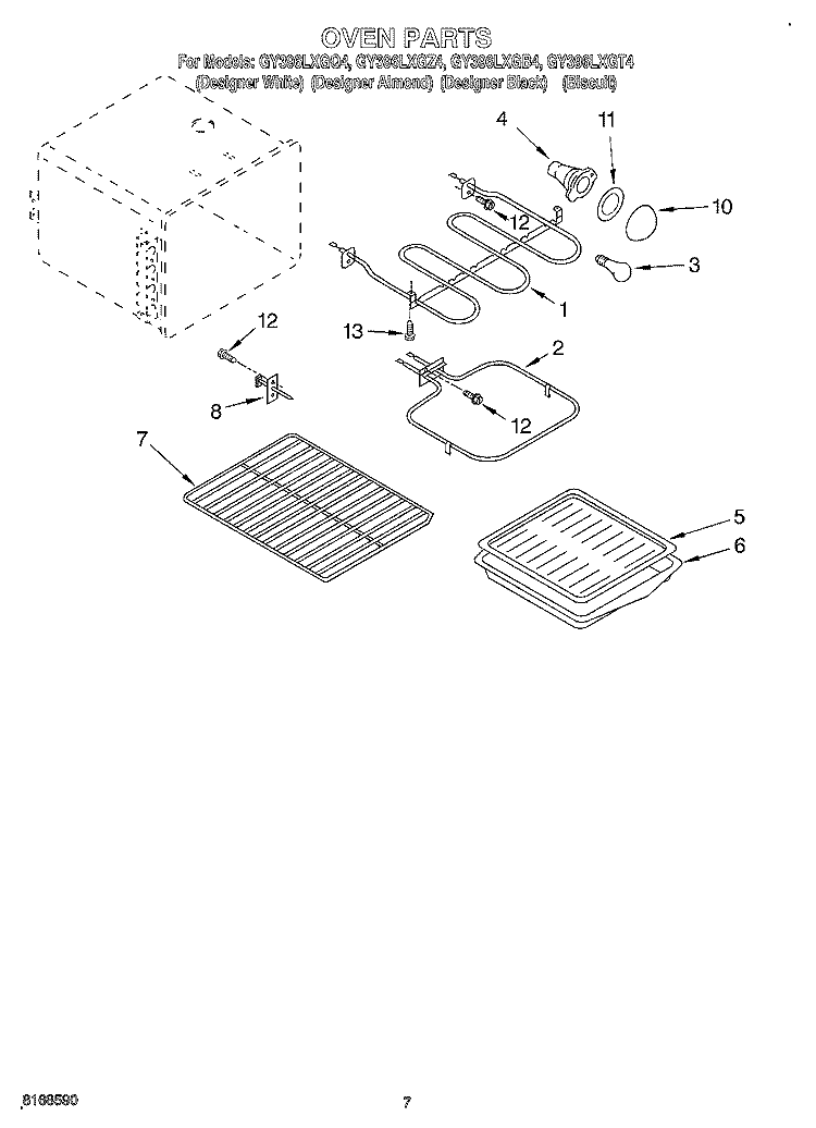 OVEN Diagram and Parts List for GY396LXGT4  Whirlpool Range