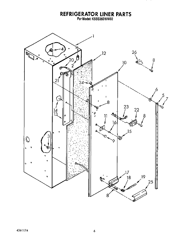 REFRIGERATOR LINER Diagram and Parts List for KSSS36DWW02  KitchenAid Refrigerator
