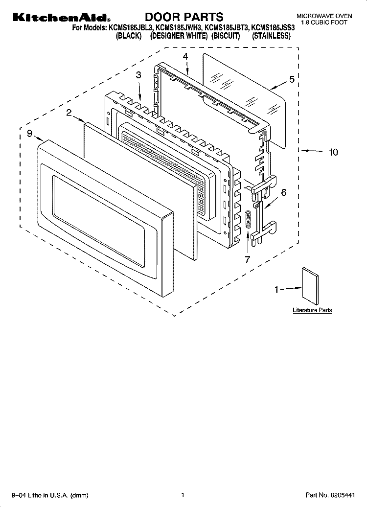 DOOR PARTS Diagram and Parts List for KCMS185JBT3  KitchenAid Microwave