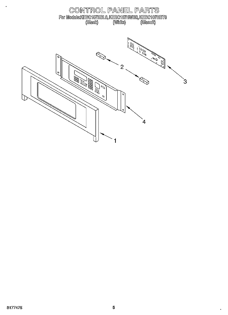 CONTROL PANEL Diagram and Parts List for KEBC107HWH0  KitchenAid Wall Oven