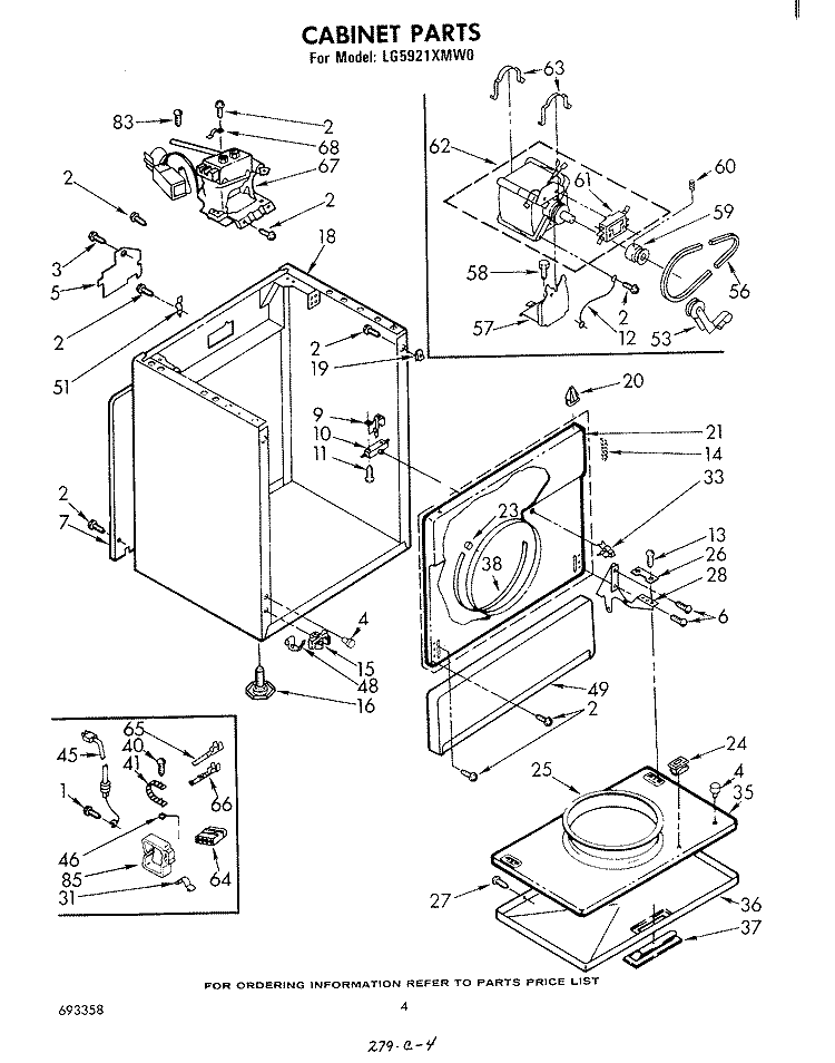 CABINET Diagram and Parts List for LG5921XMW0  Whirlpool Dryer