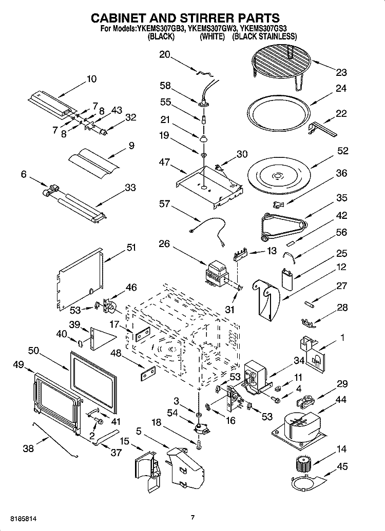 CABINET AND STIRRER PARTS Diagram and Parts List for YKEMS307GS3  KitchenAid Microwave Oven Combo