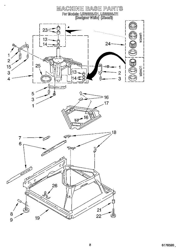 MACHINE BASE Diagram and Parts List for LSR8233JT1  Whirlpool Washer