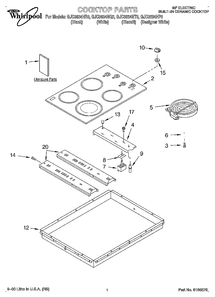 SECTION Diagram and Parts List for GJC3634HB3  Whirlpool Cooktop