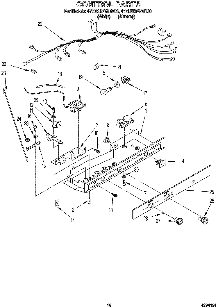 CONTROL Diagram and Parts List for 4YED25PWDN00  Whirlpool Refrigerator