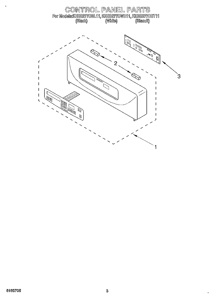 CONTROL PANEL Diagram and Parts List for KEBS277DBL11  KitchenAid Wall Oven