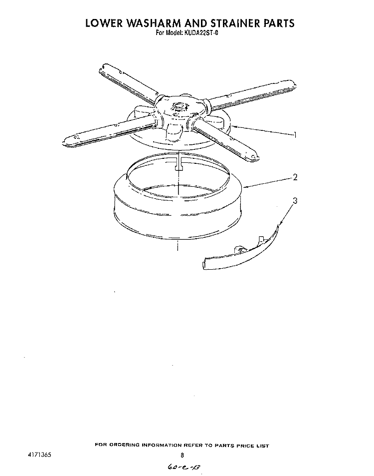 LOWER WASHARM AND STRAINER Diagram and Parts List for KUDA22ST0  KitchenAid Dishwasher