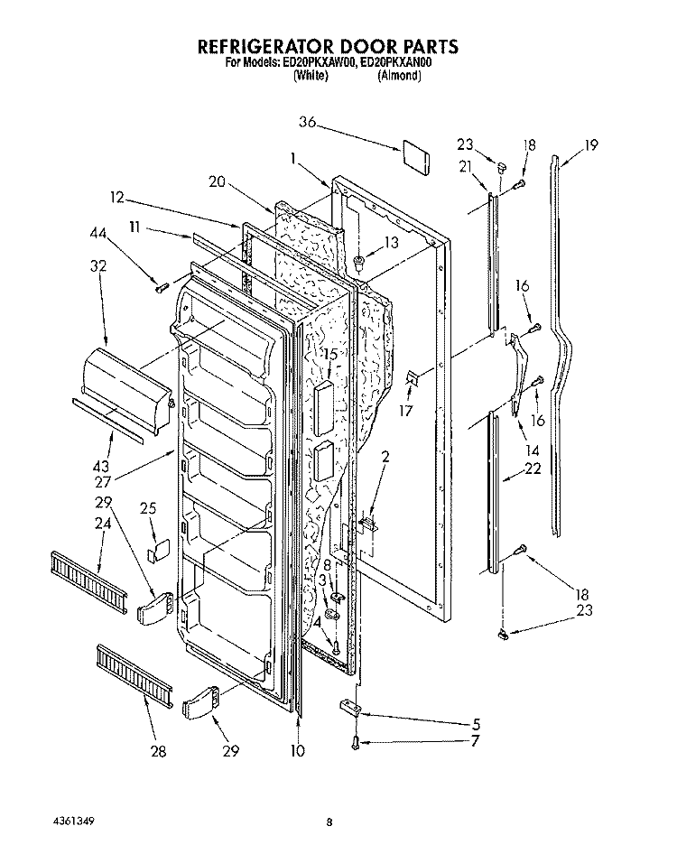 REFRIGERATOR DOOR Diagram and Parts List for ED20PKXAN00  Whirlpool Refrigerator