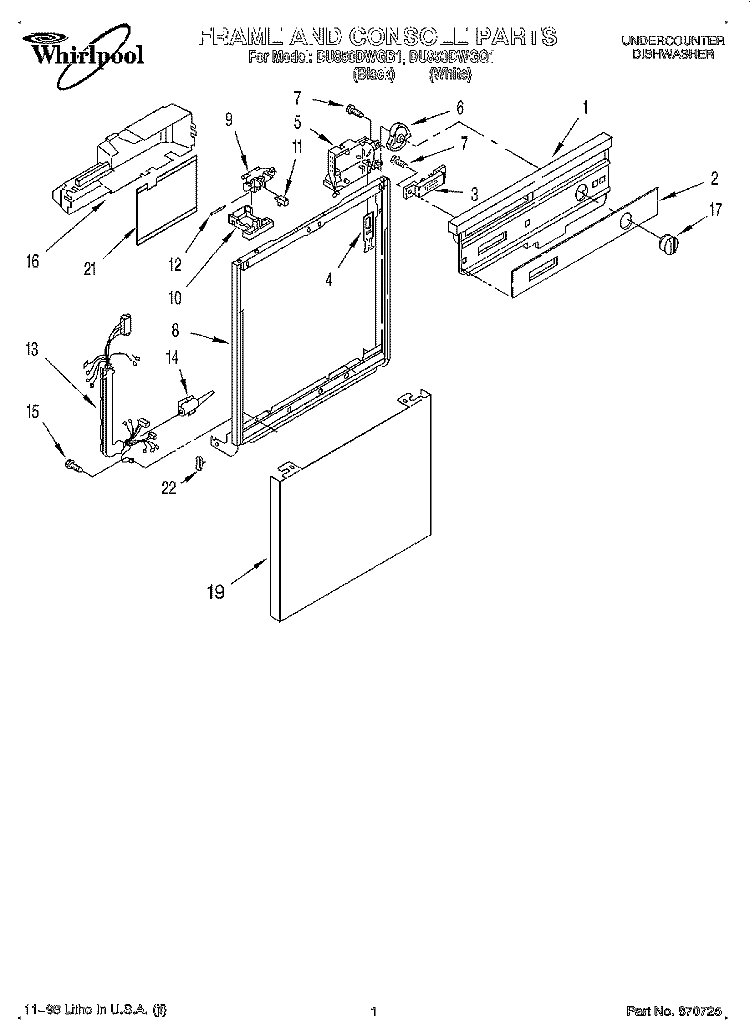 FRAME AND CONSOLE Diagram and Parts List for DU850DWGQ1  Whirlpool Dishwasher