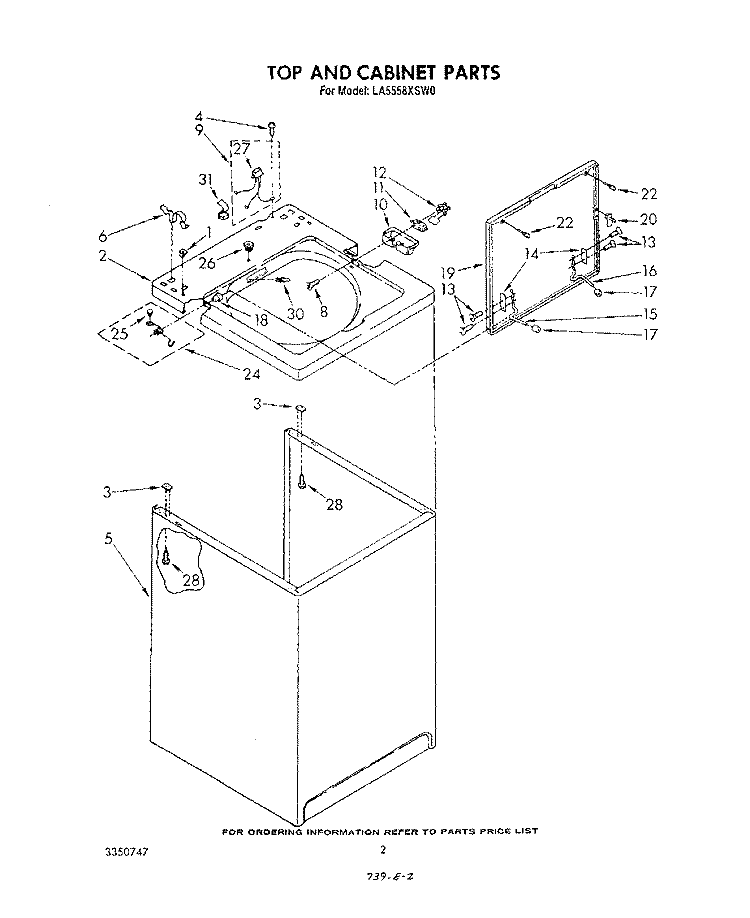 TOP AND CABINET , LITERATURE AND OPTIONAL Diagram and Parts List for LA5558XSW0  Whirlpool Washer
