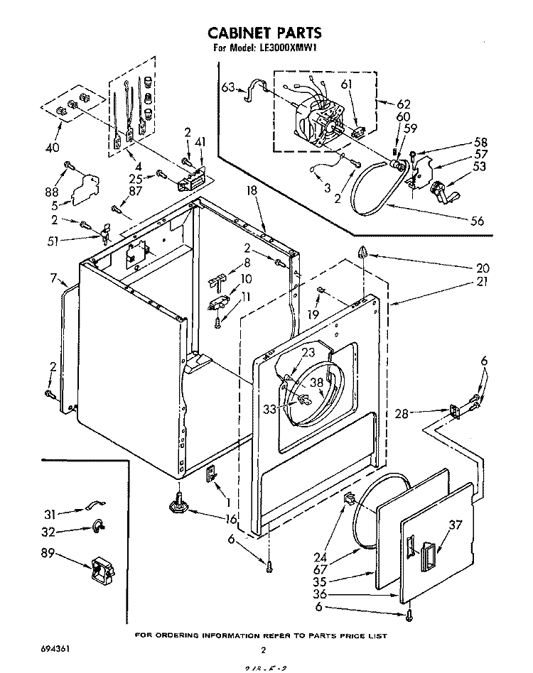 CABINET Diagram and Parts List for LE3000XMW1  Whirlpool Dryer
