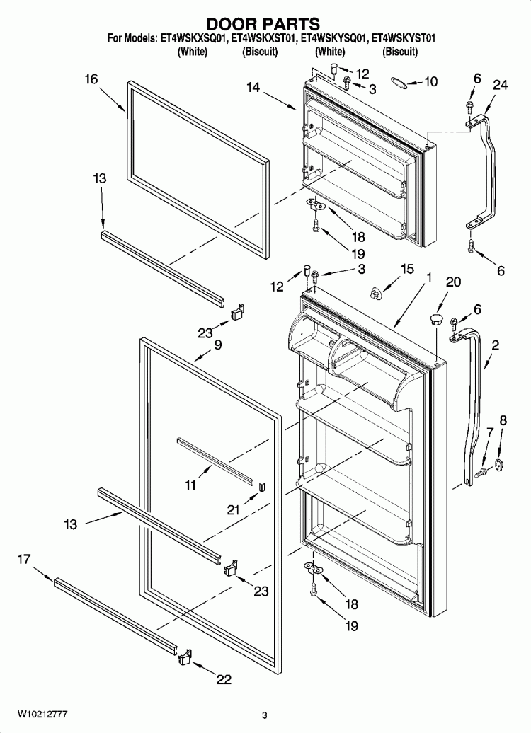 DOOR PARTS Diagram and Parts List for ET4WSKXST01  Whirlpool Refrigerator