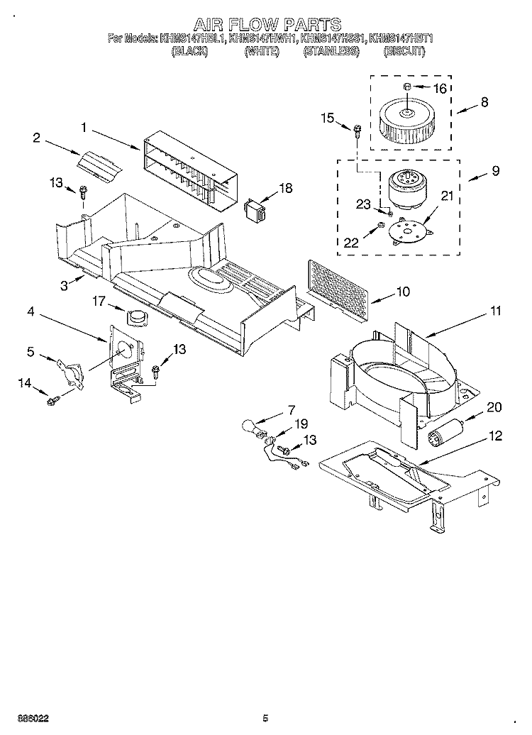 AIR FLOW Diagram and Parts List for KHMS147HBL1  KitchenAid Microwave